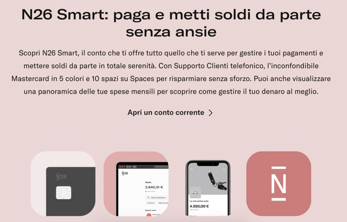 "N26 Smart - paga e metti soldi da parte senza ansie"