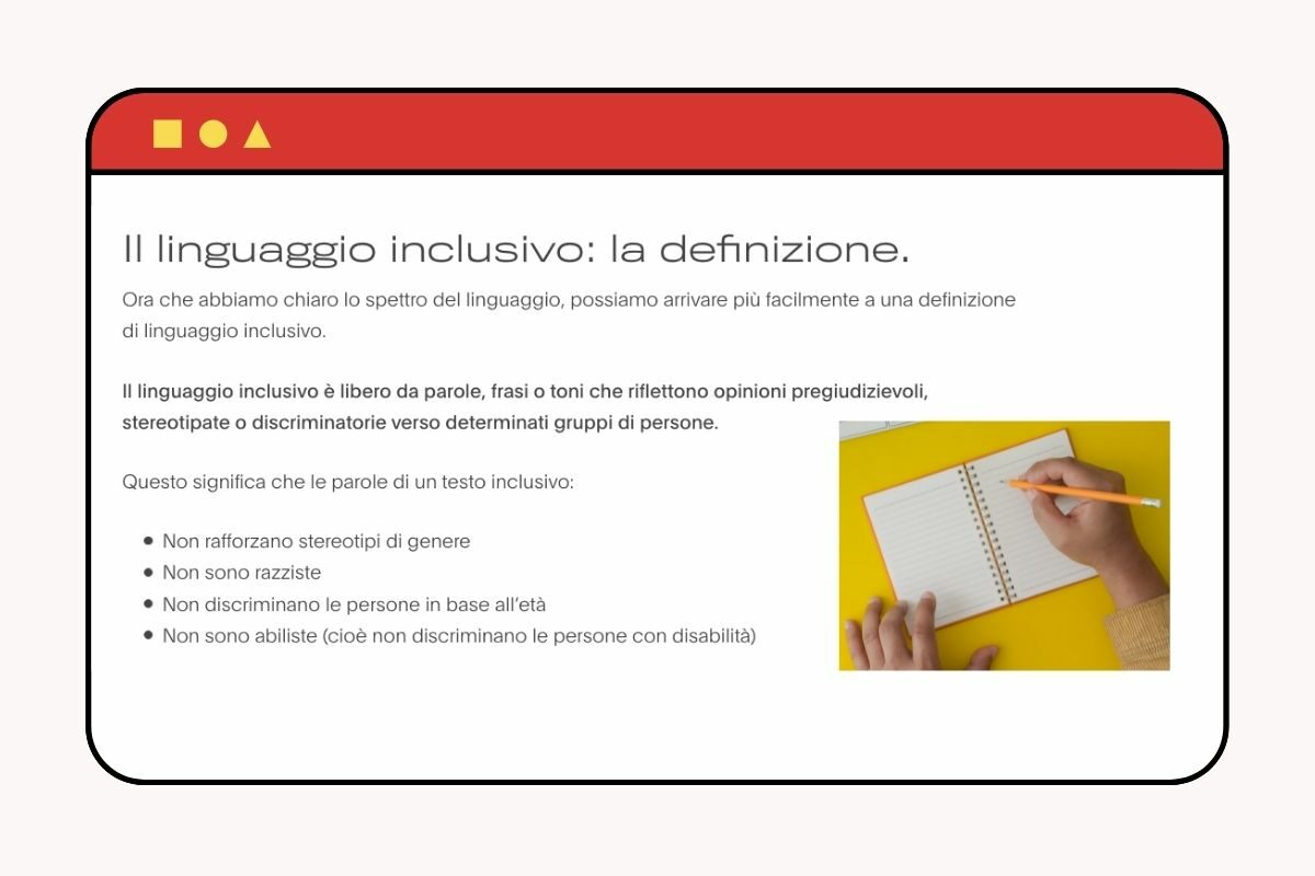 Un testo dedicato alla definizione di linguaggio inclusivo con formattazione e ottimizzazione SEO