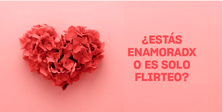 L'immagine in evidenza di un post del blog di Platanomelón che fa uso di linguaggio inclusivo di genere: Un cuore rosso formato da fiori e la scritta "Estás enamoradx o es solo flirteo?"